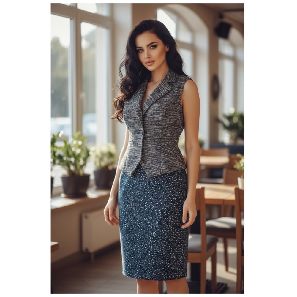 W by Worth size 4 navy woven peplum vest - Picture 7 of 11